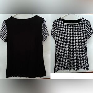 Vintage Van Heusen Black and White Houndstooth Pattern And Black Back Top